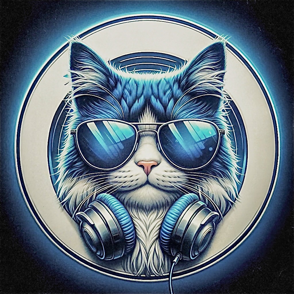 Blue Beat Productions Logo — Cool cat with headphones and sunglasses
