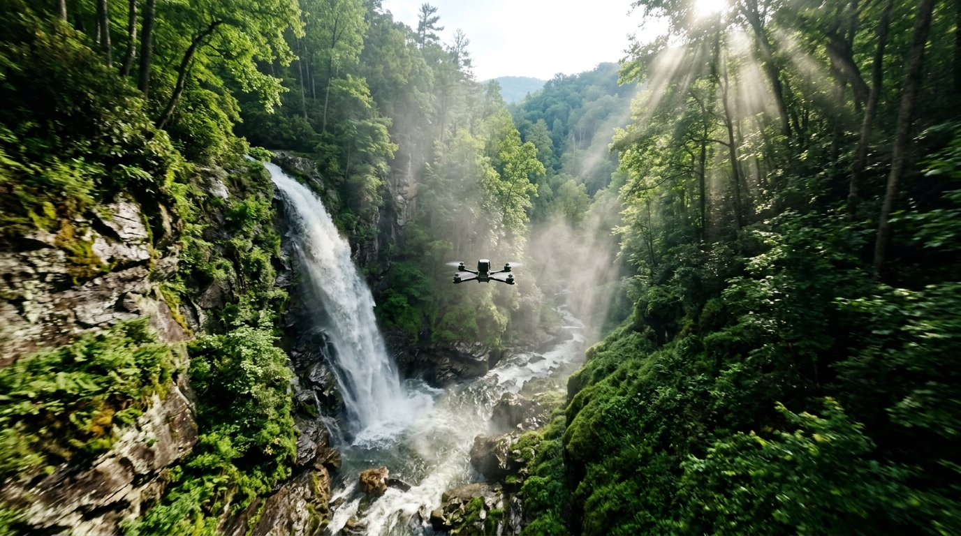 Aerial photography of luxury estate architecture in the Great Smoky Mountains.