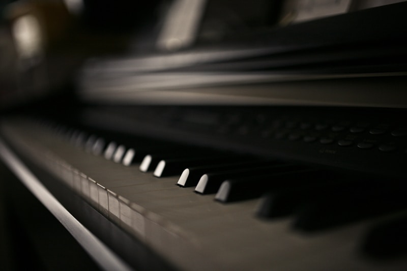 Acoustic piano keys closeup